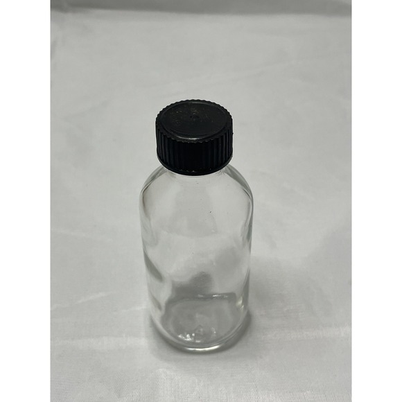CLEAR GLASS Bottles 2 oz (60 ml) with Black Cone-Lined Caps 12 Pack With Funnel - Picture 2 of 7